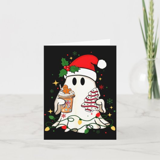 Cute Christmas Ghost Coffee Tree Cake Xmas Lights  Kaart (Voorkant)