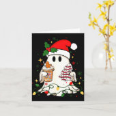 Cute Christmas Ghost Coffee Tree Cake Xmas Lights  Kaart (Gele Bloem)