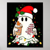 Cute Christmas Ghost Coffee Tree Cake Xmas Lights  Poster (Voorkant)