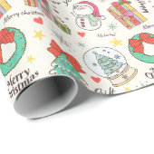 Cute Christmas Gift Icon Pattern in Light White Cadeaupapier (Rol Hoek)