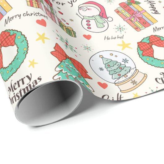 Cute Christmas Gift Icon Pattern in Light White Cadeaupapier (Rol Hoek)