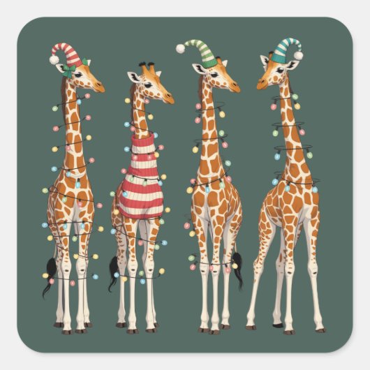 Cute Christmas Giraffe Funny Holiday Animal Lover Vierkante Sticker (Voorkant)