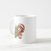 Cute Christmas Girl Decorating Tree Mug Koffiemok (Voorkant links)