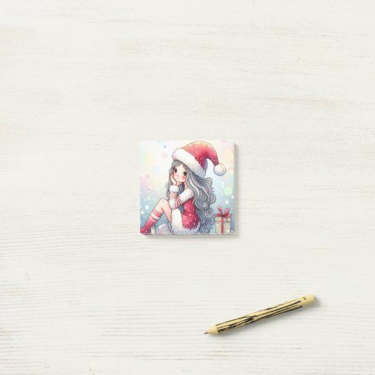 Cute Christmas Girl post-it note (Op bureau)