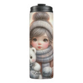 Cute Christmas Girl with Polar Teddy Bear, Thermo Thermosbeker (Voorkant)