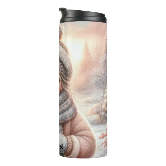 Cute Christmas Girl with Polar Teddy Bear, Thermo Thermosbeker (Geroteerd rechts)