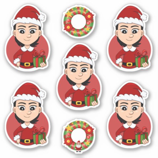 Cute Christmas girl with short black hair Sticker (Voorkant)