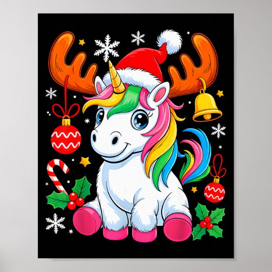 Cute Christmas Girls Women Xmas Unicorn Deer Xmas  Poster (Voorkant)