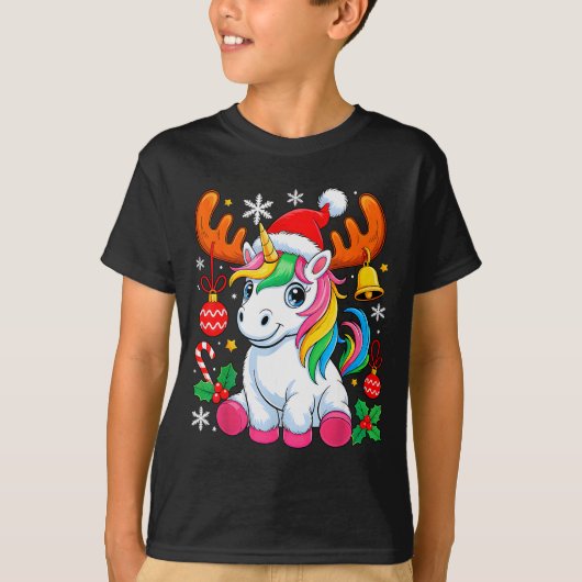 Cute Christmas Girls Women Xmas Unicorn Deer Xmas  T-shirt (Voorkant)