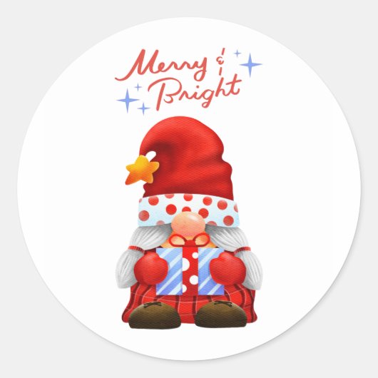 Cute Christmas Gnome Merry & Bright Sticker (Voorkant)