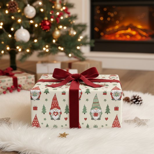 Cute Christmas Gnome Pattern Wrapping Paper Cadeaupapier