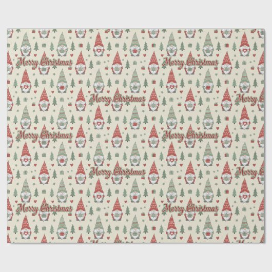 Cute Christmas Gnome Pattern Wrapping Paper Cadeaupapier (Vlak)