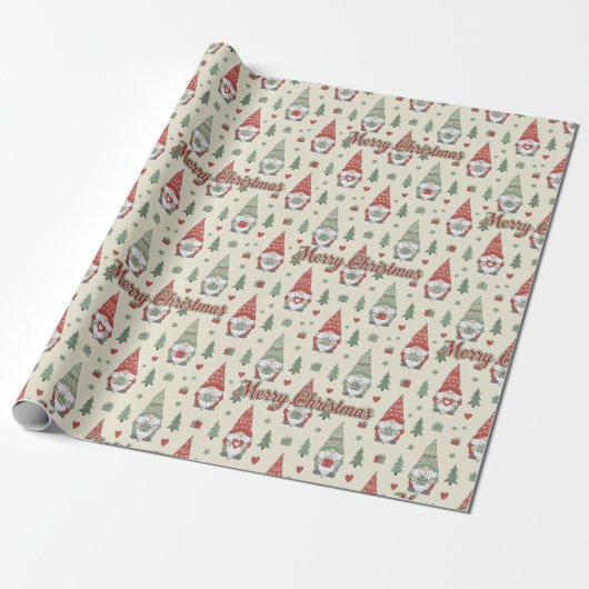 Cute Christmas Gnome Pattern Wrapping Paper Cadeaupapier (Uitgerold)