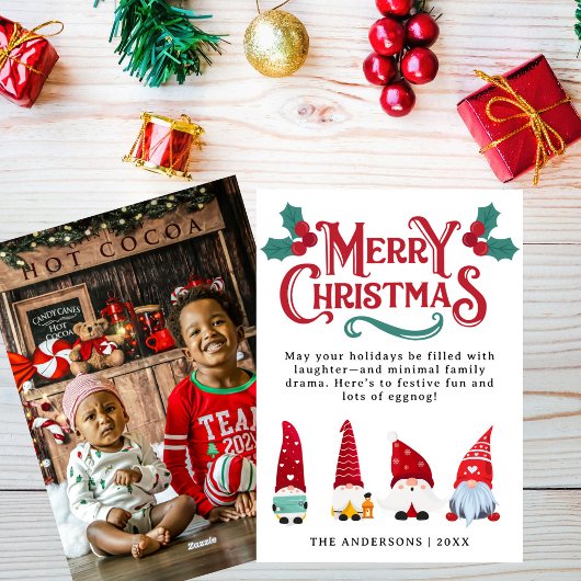 Cute Christmas Gnomes Custom Greetings and Photo Feestdagenkaart
