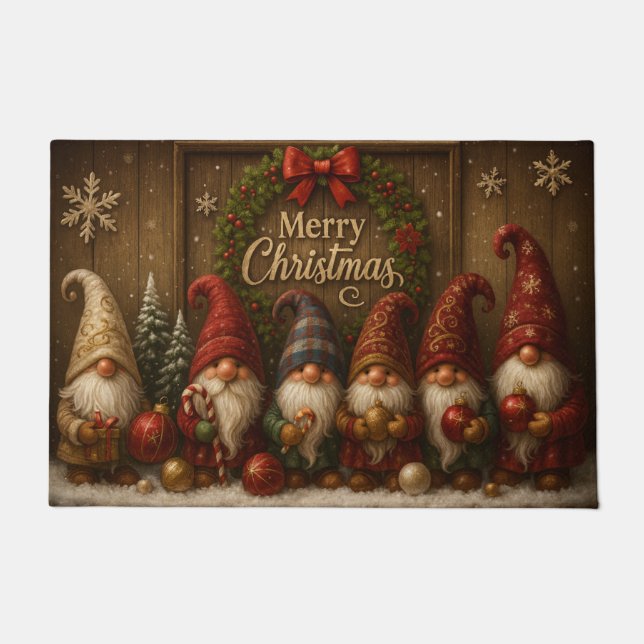 Cute Christmas Gnomes Merry Doormat Deurmat (Voorkant)