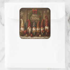 Cute Christmas Gnomes Merry Vierkante Sticker
