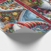 Cute Christmas Gnomes Wrapping Paper with Text Cadeaupapier (Hoek)
