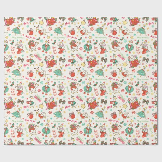 Cute Christmas Goose Illustration Pattern Ivory Cadeaupapier (Vlak)