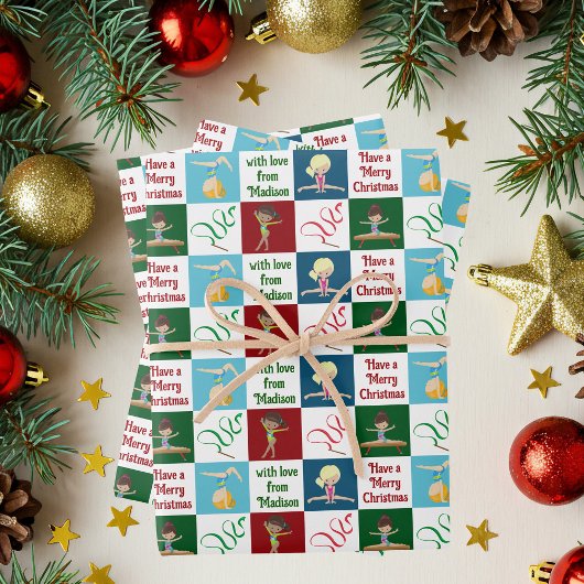 Cute Christmas Gymnastics Girls Personalized Inpakpapier Vel