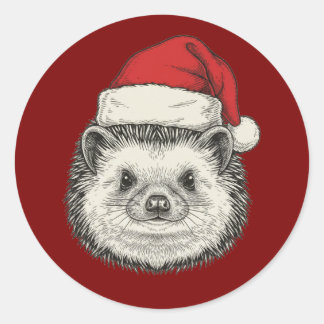 Cute Christmas Hedgehog Ronde Sticker