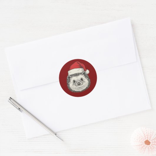 Cute Christmas Hedgehog Ronde Sticker (Envelop)