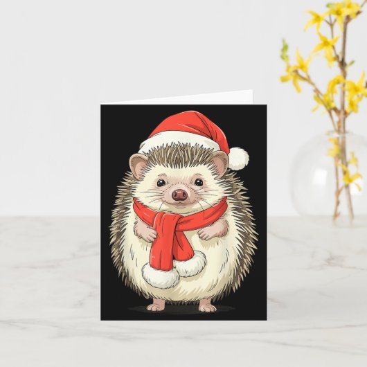 Cute Christmas Hedgehog Santa  Kaart (Gele Bloem)