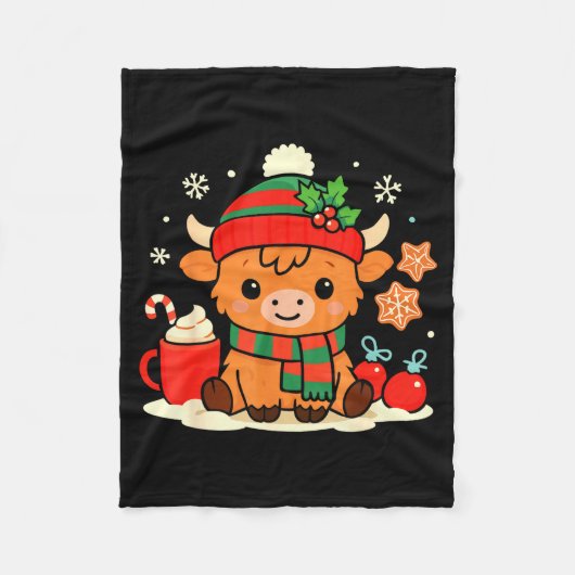 Cute Christmas Highland Cow Heifer Xmas Farm Anima Fleece Deken (Voorkant)