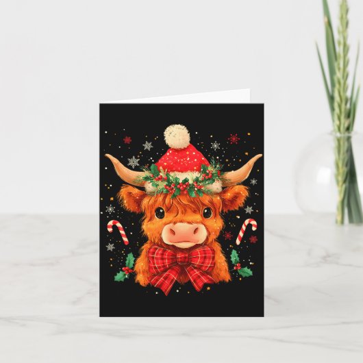 Cute Christmas Highland Cow Mooey Xmas Heifer Sant Kaart (Voorkant)