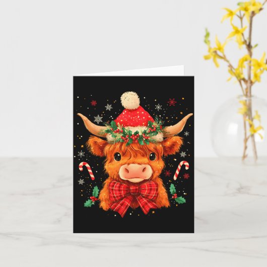 Cute Christmas Highland Cow Mooey Xmas Heifer Sant Kaart (Gele Bloem)