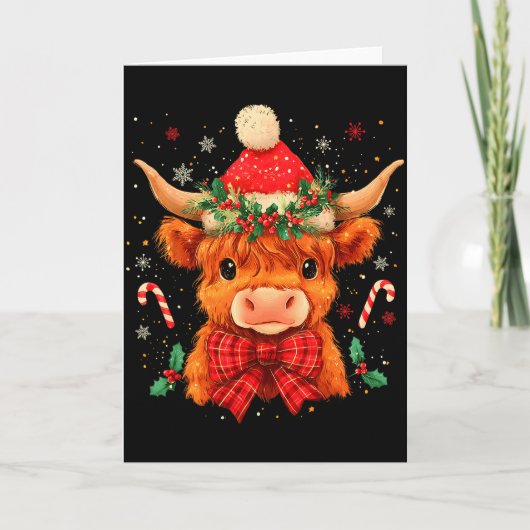 Cute Christmas Highland Cow Mooey Xmas Heifer Sant Kaart (Voorkant)