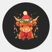 Cute Christmas Highland Cow Mooey Xmas Heifer Sant Ronde Sticker (Voorkant)