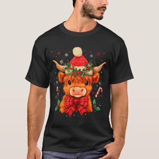 Cute Christmas Highland Cow Mooey Xmas Heifer Sant T-shirt (Voorkant)
