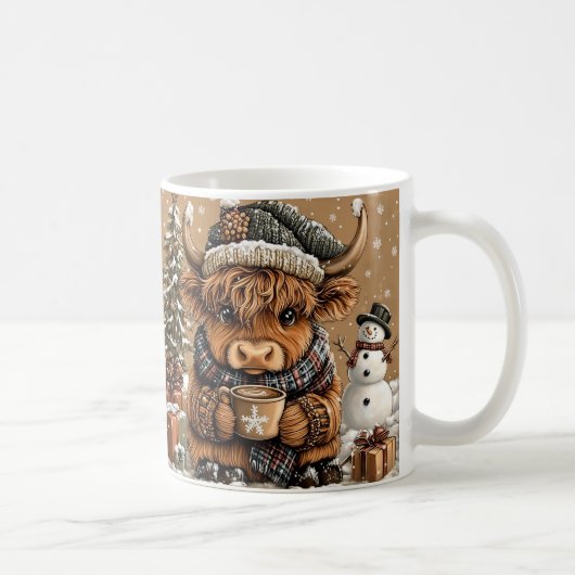 Cute Christmas Highland Cow Mug – Cozy Winter Mug Koffiemok (Rechts)