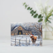 Cute Christmas Holiday Cow and Barn Country Briefkaart (Staand voorkant)