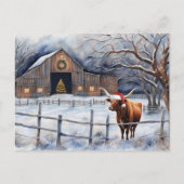 Cute Christmas Holiday Cow and Barn Country Briefkaart (Voorkant)