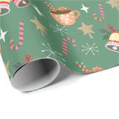 Cute Christmas Hot Cocoa Party Pattern Cadeaupapier (Rol Hoek)