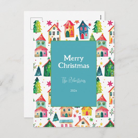 Cute Christmas Houses Feestdagenkaart (Voorkant / Achterkant)