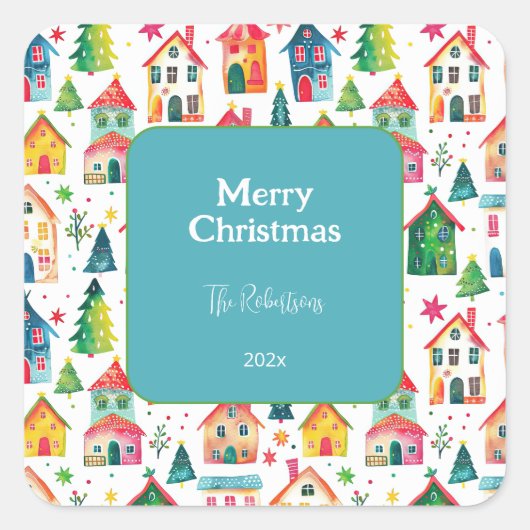 Cute Christmas Houses  Vierkante Sticker (Voorkant)