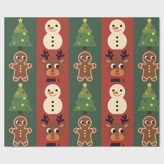 Cute Christmas Icons Gift Wrapping Paper Cadeaupapier (Vlak)