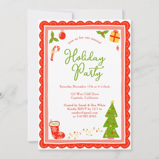 Cute Christmas Icons Scallop CUSTOM Holiday Party Kaart (Voorkant)