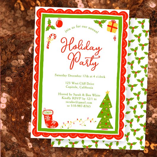 Cute Christmas Icons Scallop CUSTOM Holiday Party Kaart