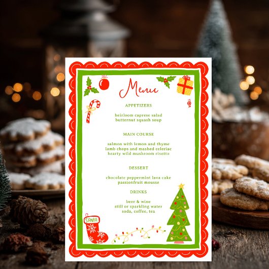 Cute Christmas Icons Scallop CUSTOM Holiday Party Menu