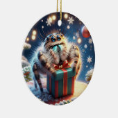 Cute Christmas Jumping Spider Holding a Gift Keramisch Ornament (Rechts)