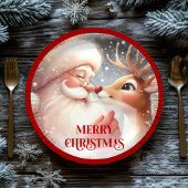Cute Christmas Kids Plates with Santa Rudolph Papieren Bordje