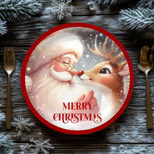 Cute Christmas Kids Plates with Santa Rudolph Papieren Bordje