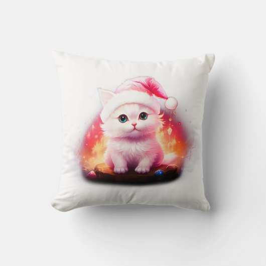 Cute Christmas Kitten in Santa Hat Kussen (Voorkant)