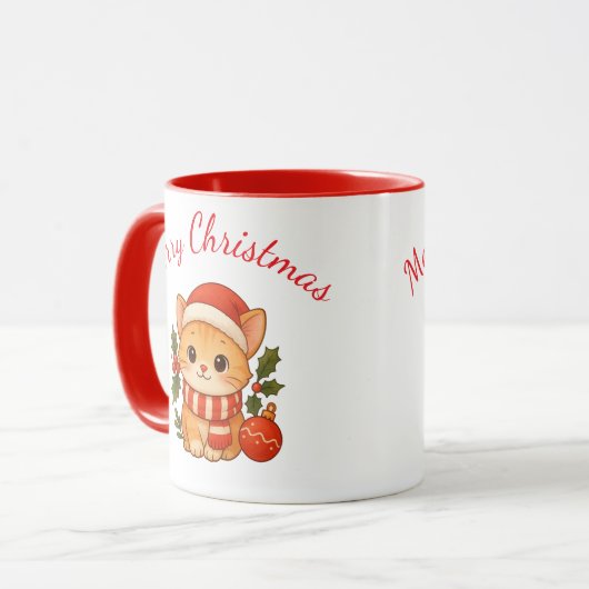 Cute Christmas Kitten Mug Mok (Voorkant links)