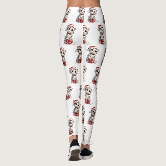 Cute Christmas Kitten on Gift Box Leggings (Achterkant)