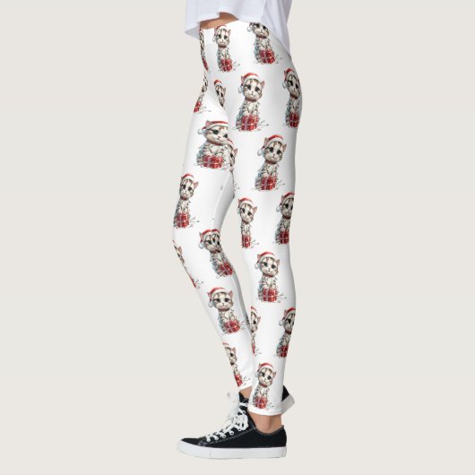Cute Christmas Kitten on Gift Box Leggings (Links)