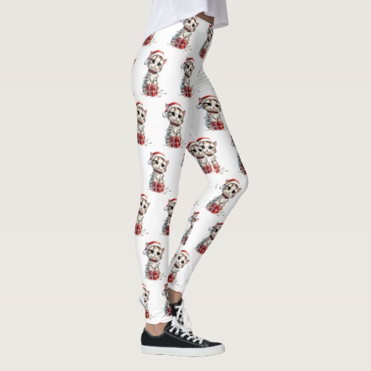 Cute Christmas Kitten on Gift Box Leggings (Rechts)
